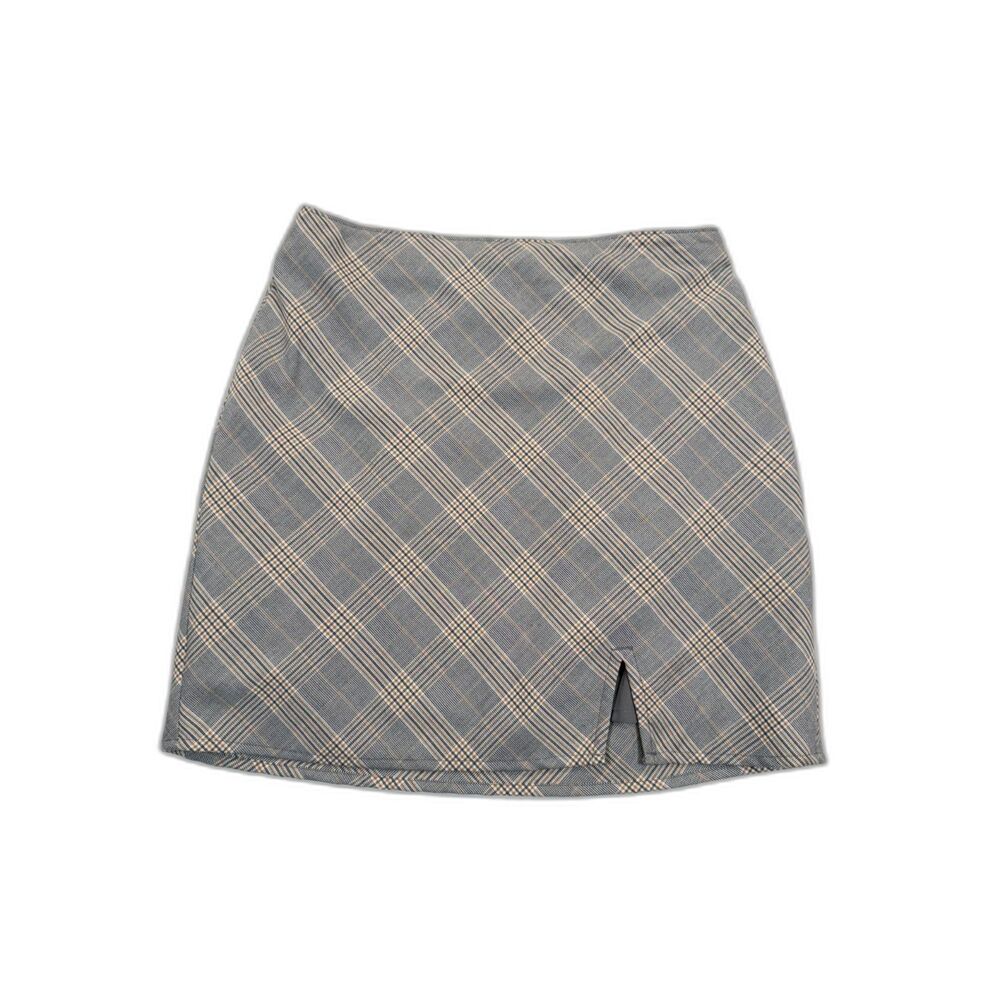 Abercrombie & Fitch Plaid Mini Skirt Gray Tan Size S NWT Lined Preppy